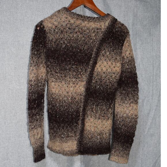 Ombre Brown Knit Sweater Textured Fuzzy Pullover Long Sleeve Women’s S - Picture 3 of 3